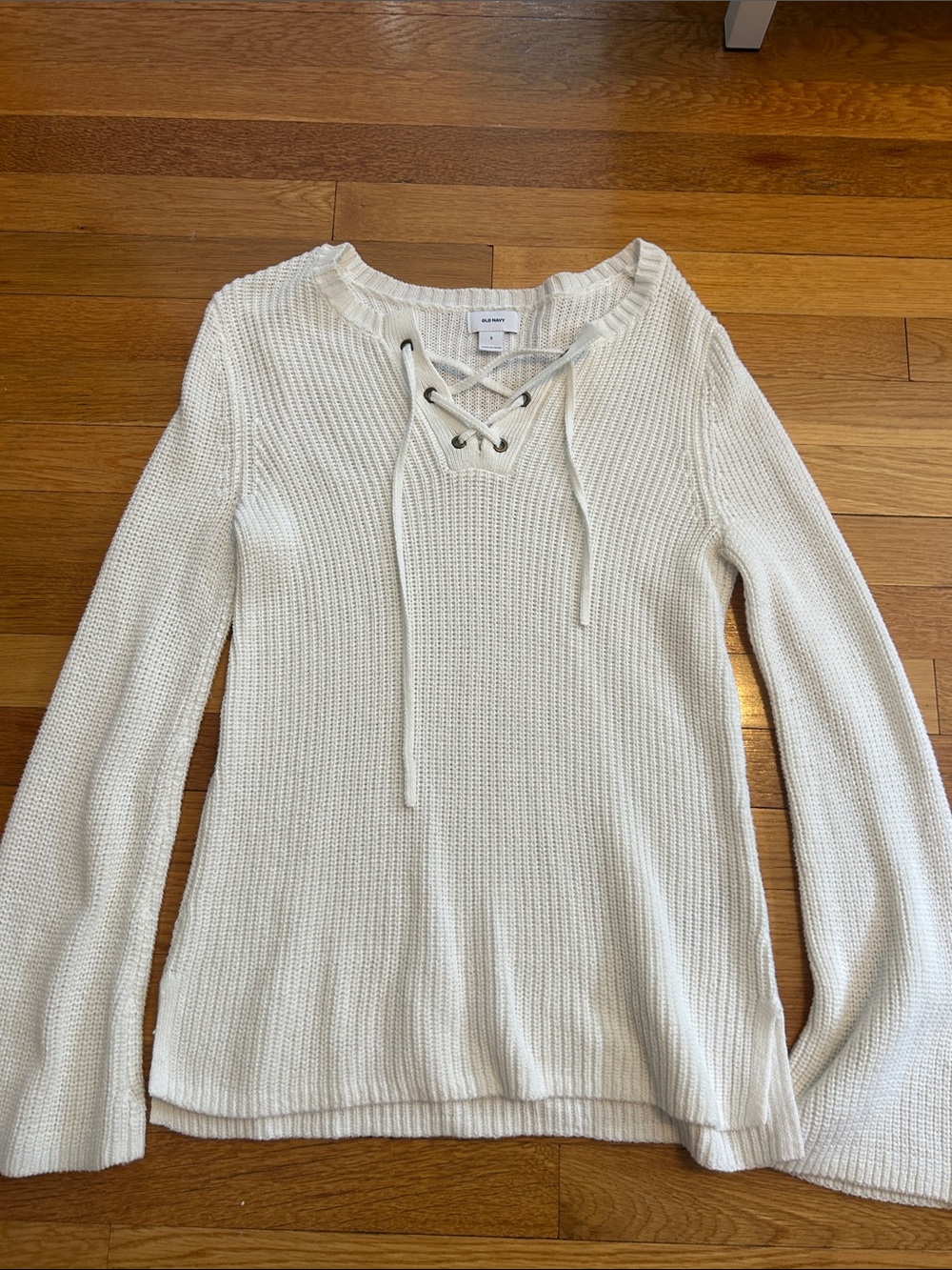 Old Navy Cream Lace-Up Knit Sweater